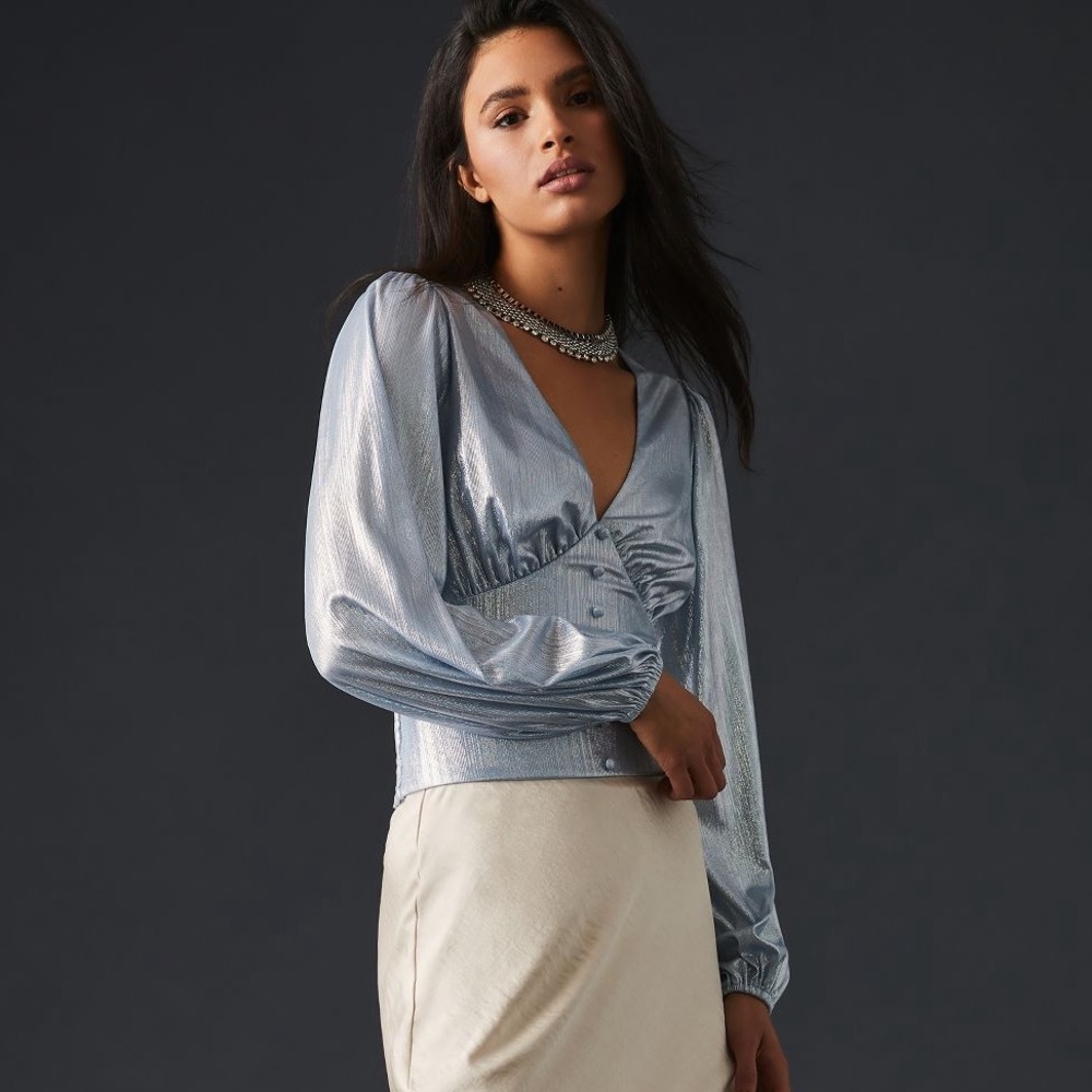 Anthropologie Flat White Shine Blouse